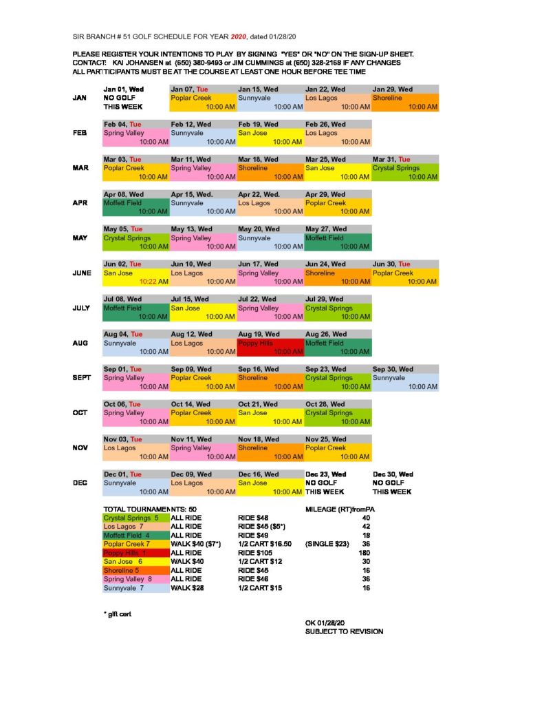 Golf Schedule | sirinc2.org/branch51